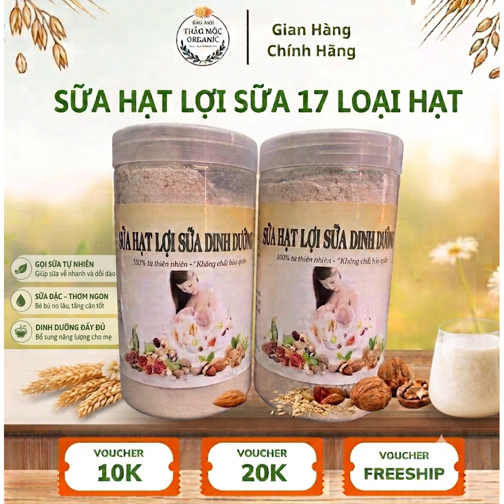 Bột Sữa Hạt Lợi Sữa Dinh Dưỡng 17 Loại Hạt Cho Mẹ Bầu Và Sau Sinh - Hũ 500g - Thảo Mộc Organic