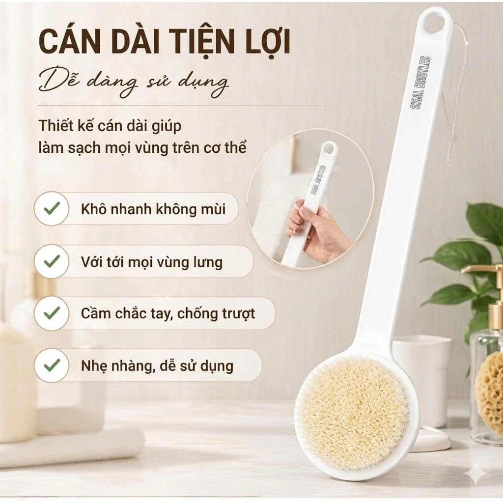 Bàn Chải Tắm Cán Dài Lông Mềm, Dụng Cụ Kỳ Lưng Chà Da Toàn Thân Làm Sạch Hiệu Quả
