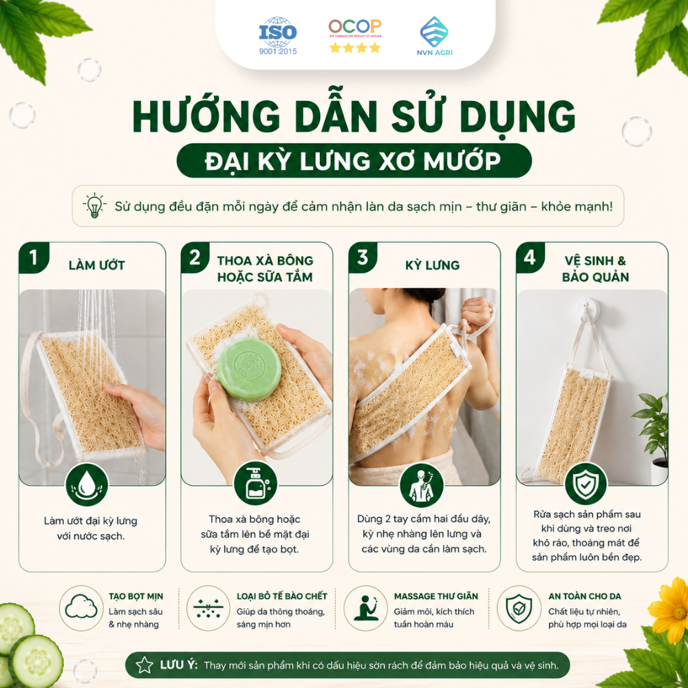 Đai Kỳ Lưng Xơ Mướp 2 Mặt Xơ Có Viền Cotton Làm Sạch Da Xơ Mướp Tẩy Tế Bào Chết Massage Thân Thiện Môi Trường