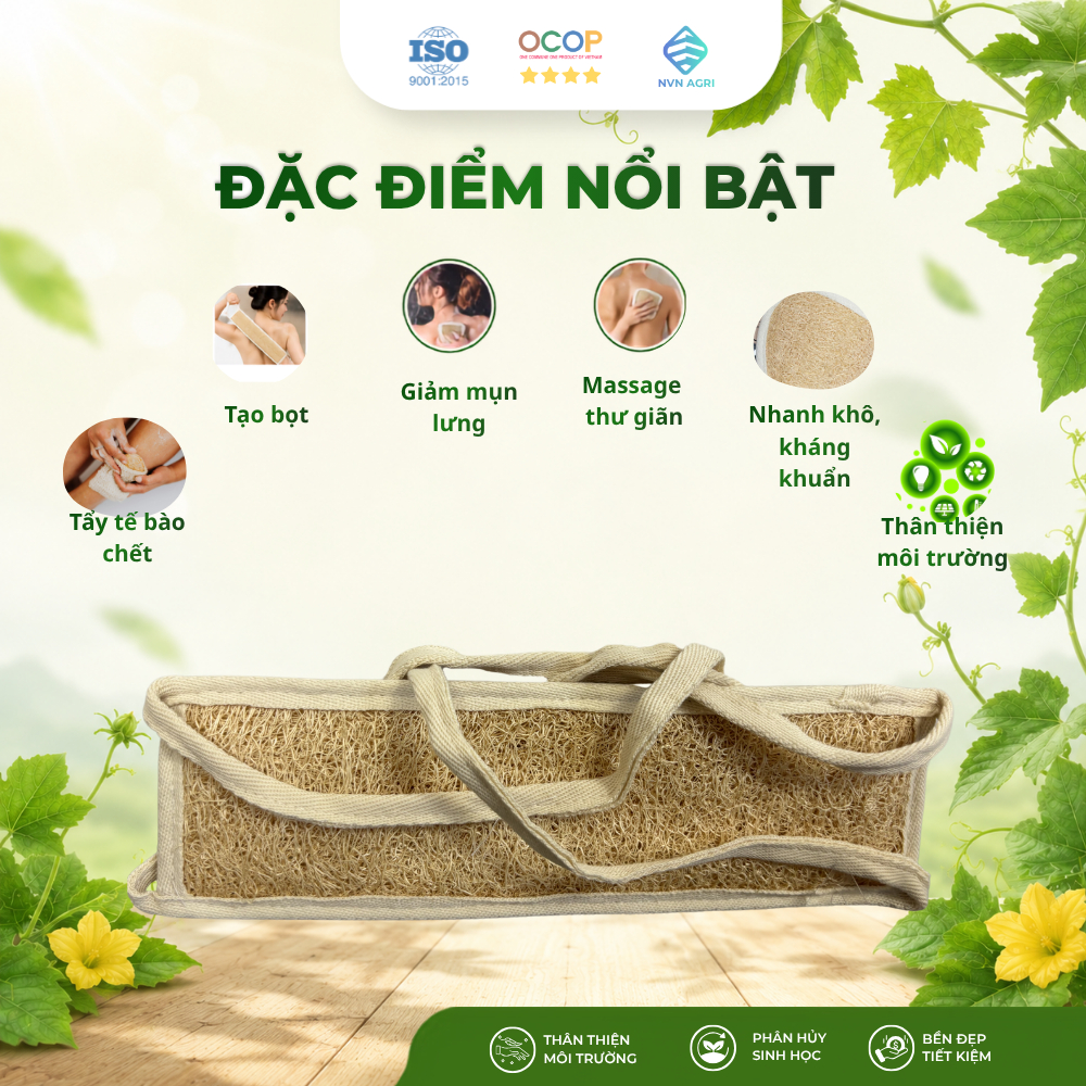 Đai Kỳ Lưng Xơ Mướp 2 Mặt Xơ Có Viền Cotton Làm Sạch Da Xơ Mướp Tẩy Tế Bào Chết Massage Thân Thiện Môi Trường