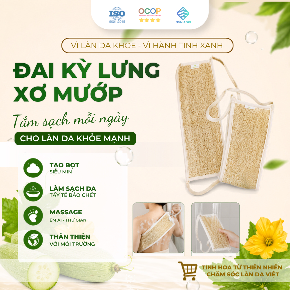 Đai Kỳ Lưng Xơ Mướp 2 Mặt Xơ Có Viền Cotton Làm Sạch Da Xơ Mướp Tẩy Tế Bào Chết Massage Thân Thiện Môi Trường