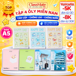 Combo 5/10 Tập Học Sinh 4 Ô Ly Classmate Happy Day, Bankmee... Đa Dạng Mẫu 96/200Trang A5, Bìa Chống Nước, Giấy Ăn Mực