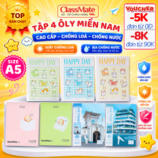 Combo 5/10 Tập Học Sinh 4 Ô Ly Classmate Happy Day, Bankmee... Đa Dạng Mẫu 96/200Trang A5, Bìa Chống Nước, Giấy Ăn Mực