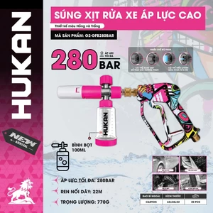 Vòi Xịt Rửa Xe Áp Lực Cao HUKAN G2-GFB280BAR |Áp Lực 4000PSI- 280Bar | Xoay 360° - Chỉnh Tia 0-90° |Bình Bọt 100ml
