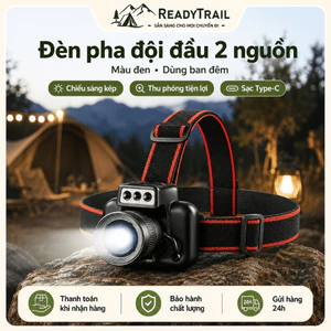 Đèn pha đội đầu LED siêu sáng siêu nhẹ chống nước pin trâu sạc USB dùng cắm trại đi rừng câu đêm sửa xe