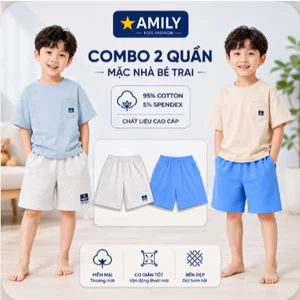 Combo 2 quần mặc nhà bé trai AMILY Cotton 95% cạp chun mềm mại, Thoải Mái, Form Basic 3-12 Tuổi 2LA26S003