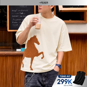 Áo thun PONEY thêu xù hình ngựa 3D ý nghĩa thăng tiến, may mắn, vải cotton tự nhiên mềm mát - FEAER