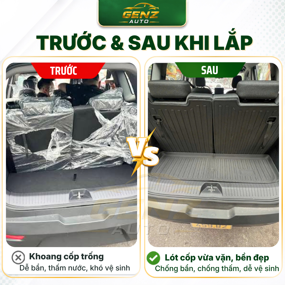 Lót cốp VINFAST LIMO GREEN/MPV7 - Nhựa dẻo TPO Không mùi, Chuẩn khít form xe, Chống thấm nước, dễ vệ sinh