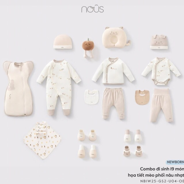 Nous Newborn Combo đi sinh, set quà tặng 19 món cho bé trai bé gái sơ sinh đầy đủ chất liệu an toàn