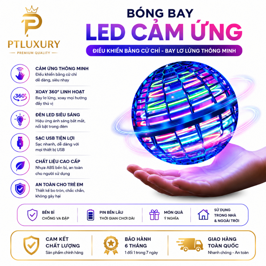 Quả Cầu Ma Thuật PTLUXURY Phát Sáng Lơ Lửng Có Đèn Nhấp Nháy Nhiều Màu Sắc