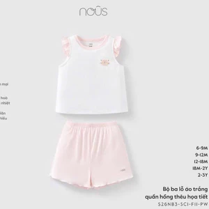 Nous Baby Bộ ba lỗ bé trai bé gái, bộ quần áo mặc nhà mềm mát cho bé in họa tiết dễ thương