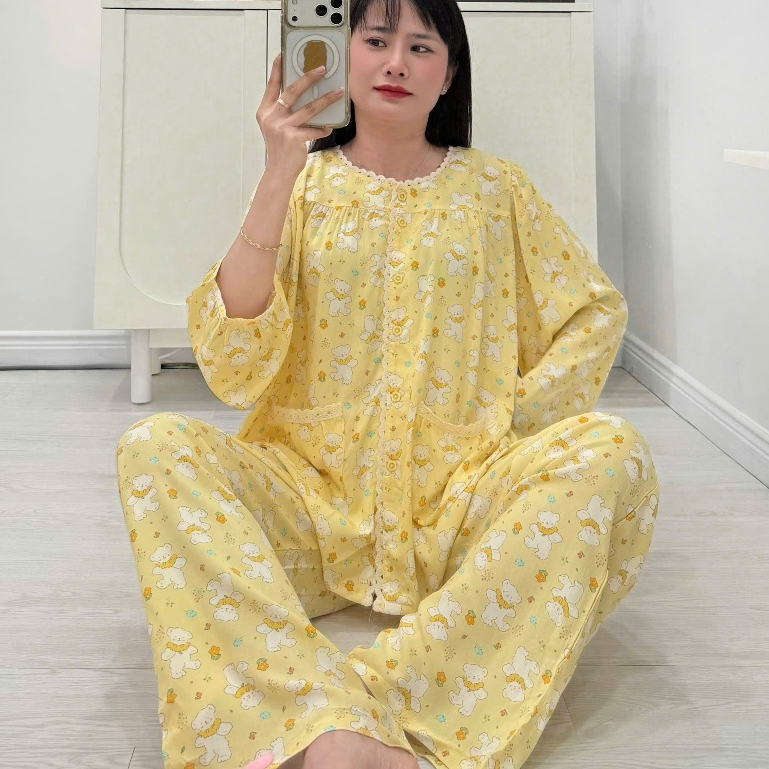 (43-98kg) Bộ tole áo phối ren, quần dài suông, FORM TRỪ HAO - Nocnhamacdobo