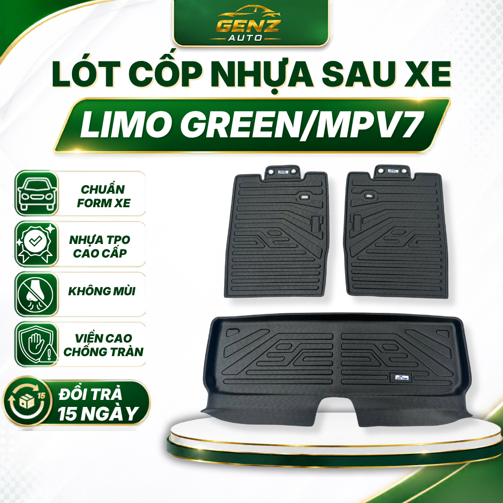 Lót cốp VINFAST LIMO GREEN/MPV7 - Nhựa dẻo TPO Không mùi, Chuẩn khít form xe, Chống thấm nước, dễ vệ sinh