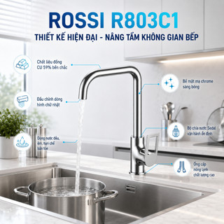 Vòi Chậu Rửa Bát Rossi R803C1 Dành Cho Bếp, Có Nóng Lạnh, Bảo Hành 2 Năm