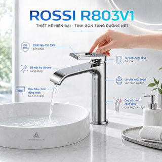 Vòi Chậu Lavabo Rossi R803V1 Có Nóng Lạnh, Bảo Hành 2 Năm, Thiết Kế Tinh Tế Chuẩn Tây Ban Nha