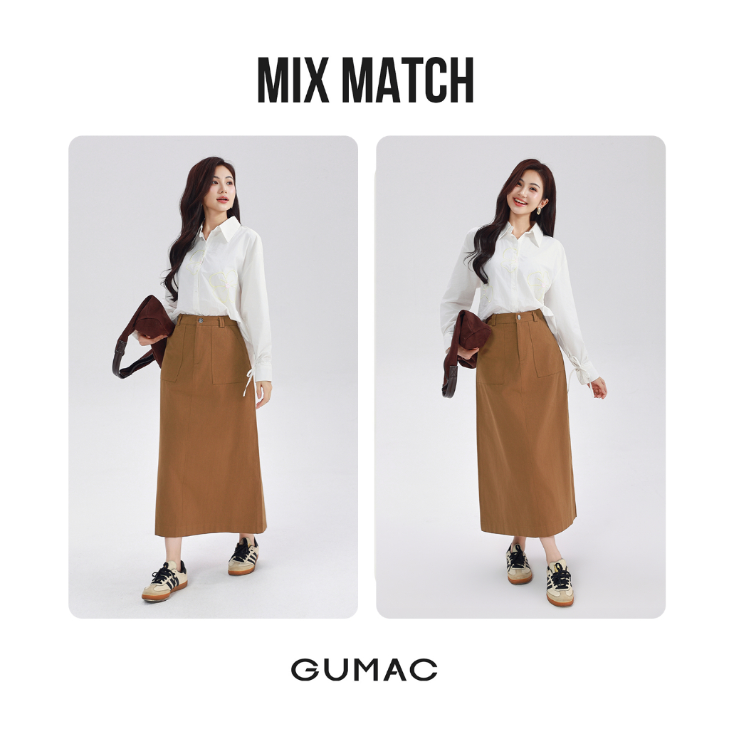 Chân Váy Kaki Nữ GMORNING Dáng A Midi Có Túi Xéo Vuông Thêu Chữ Trẻ Trung Dễ Phối Đồ YVF04060
