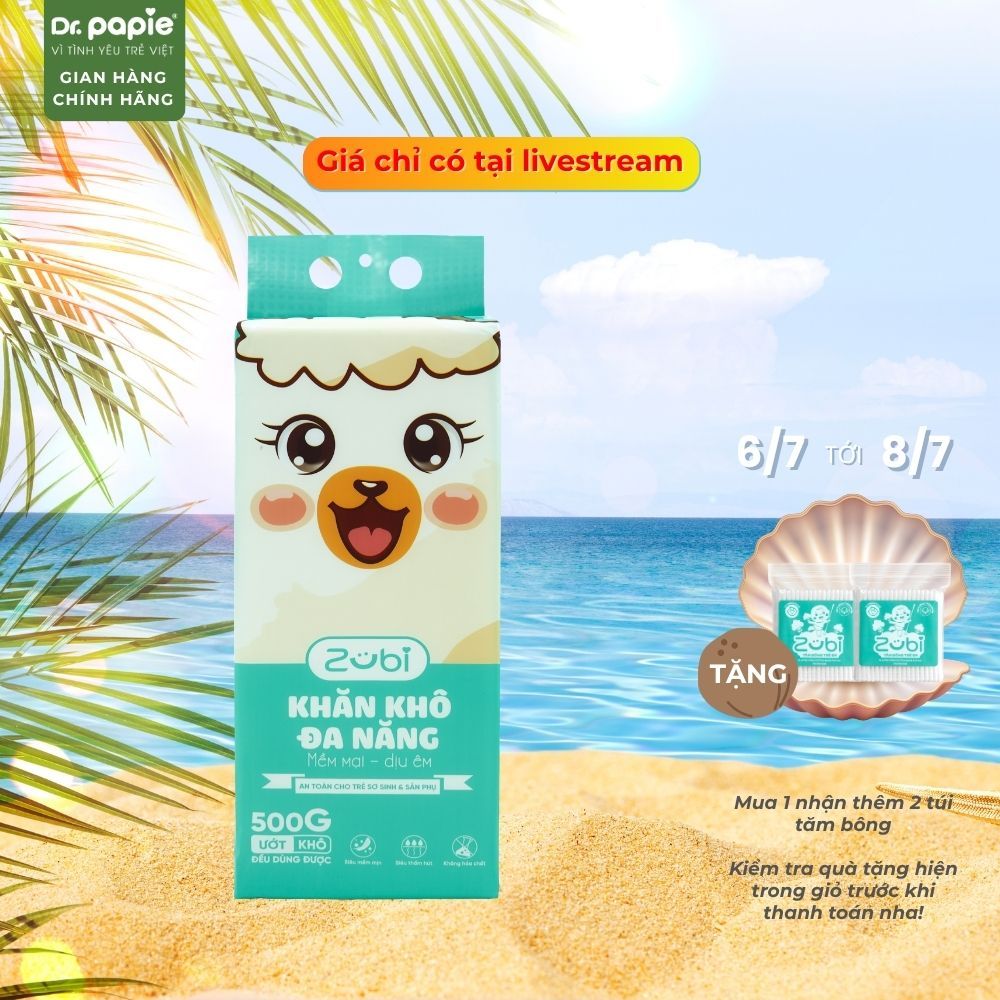 Khăn Khô Đa Năng Zubi Khăn Rút Thấm Hút Tốt Chất Liệu Mềm Mại Dr.Papie Dùng An Toàn Trẻ Sơ Sinh & Sản Phụ, Bịch 500 gam