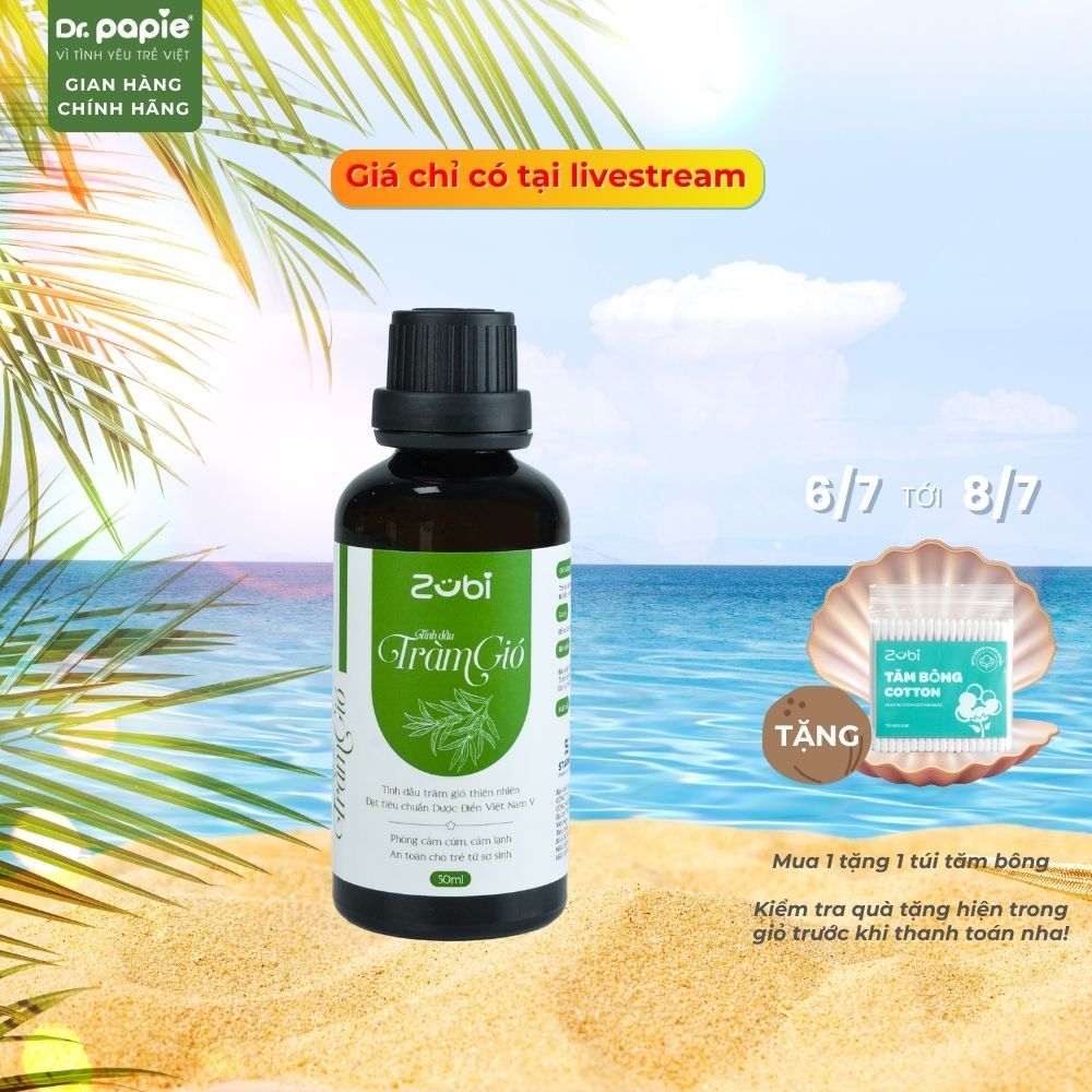(50ml) Tinh Dầu Tràm Gió Zubi Đạt Chuẩn Dược Điển Việt Nam 5 Dr.Papie Phòng Cảm Cúm, Cảm Lạnh An Toàn Bé Sơ Sinh Mẹ Bầu