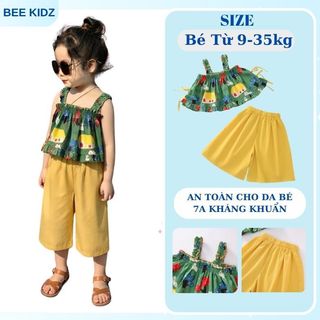 Đồ Bộ Bé Gái, Sét Đồ Bé Gái Thiết Kế Áo 2 Dây Kèm Quần Ống Rộng Chất Liệu Cotton Mềm Mịn