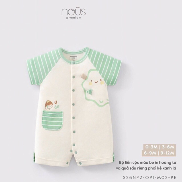 NOUS PREMIUM T4 Bộ liền cộc hoạ tiết cho bé trai/bé gái size từ 0m đến 9-12m