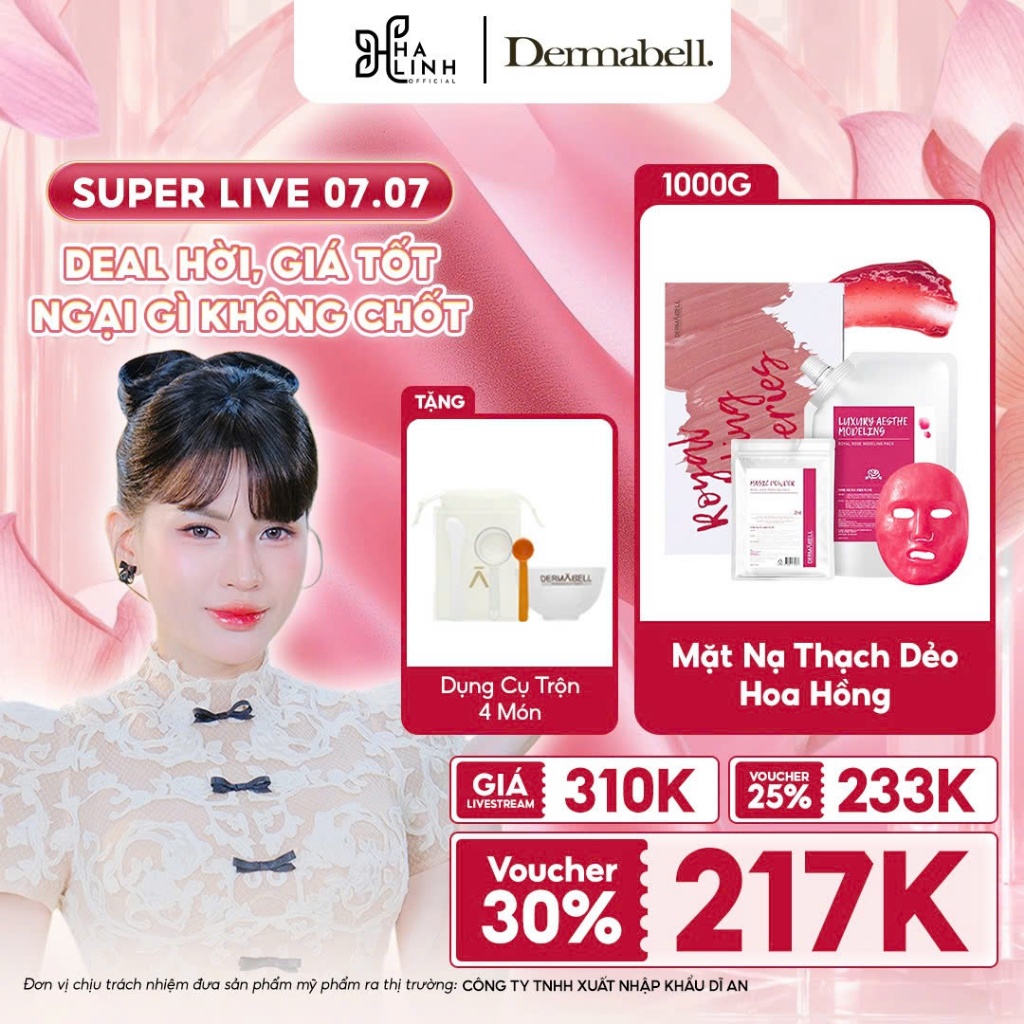 [Võ Hà Linh x Dermabell] Mặt Nạ Thạch Dẻo Hoa Hồng 1kg + Tặng Dụng Cụ Trộn 4 Món