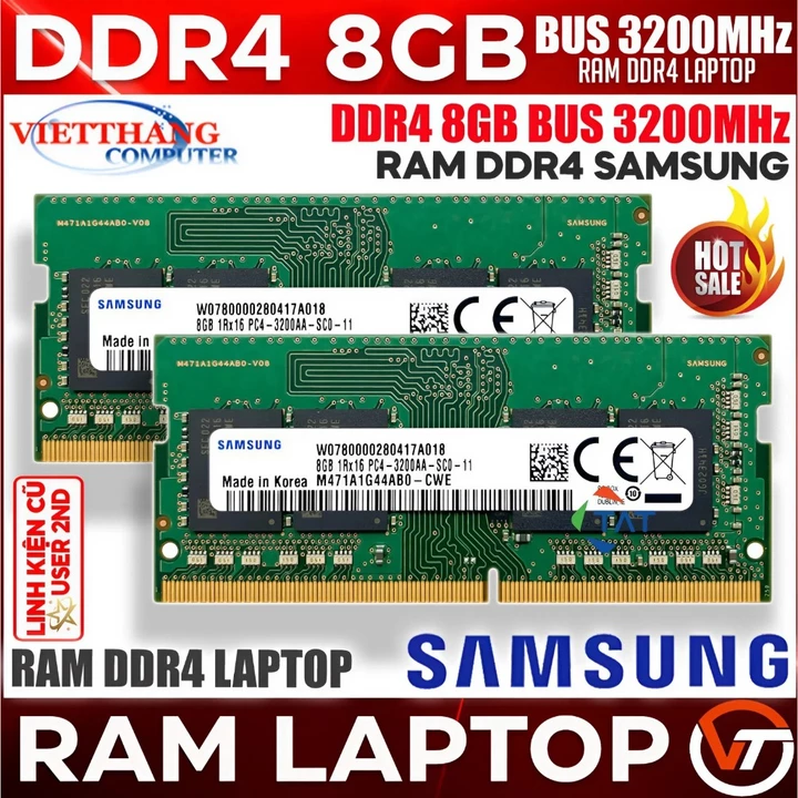 Ram Máy Tính Laptop Samsung 8GB DDR4 Bus 3200Mhz Dùng cho Laptop Tháo máy đẹp như mới ( Cũ - 2nd )