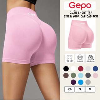 GEPO Quần short đùi nữ tập gym yoga cạp cao 7cm viền chun vải dệt kim 10% Elastane co giãn 4 chiều thoáng khí GP128