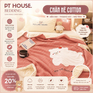[HOT 2026] Chăn Hè Cotton Đũi Thêu Thú Nổi 3D Siêu Dễ Thương, Mền Đũi Mùa Hè Màu Pastel Vibe Hàn Quốc Giấc Ngủ Ngon