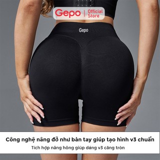 GEPO Quần short đùi nữ tập gym yoga cạp cao 7cm viền chun vải dệt kim 10% Elastane co giãn 4 chiều thoáng khí GP128