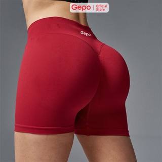 GEPO Quần short đùi nữ tập gym yoga cạp cao 7cm viền chun vải dệt kim 10% Elastane co giãn 4 chiều thoáng khí GP128