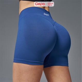 GEPO Quần short đùi nữ tập gym yoga cạp cao 7cm viền chun vải dệt kim 10% Elastane co giãn 4 chiều thoáng khí GP128