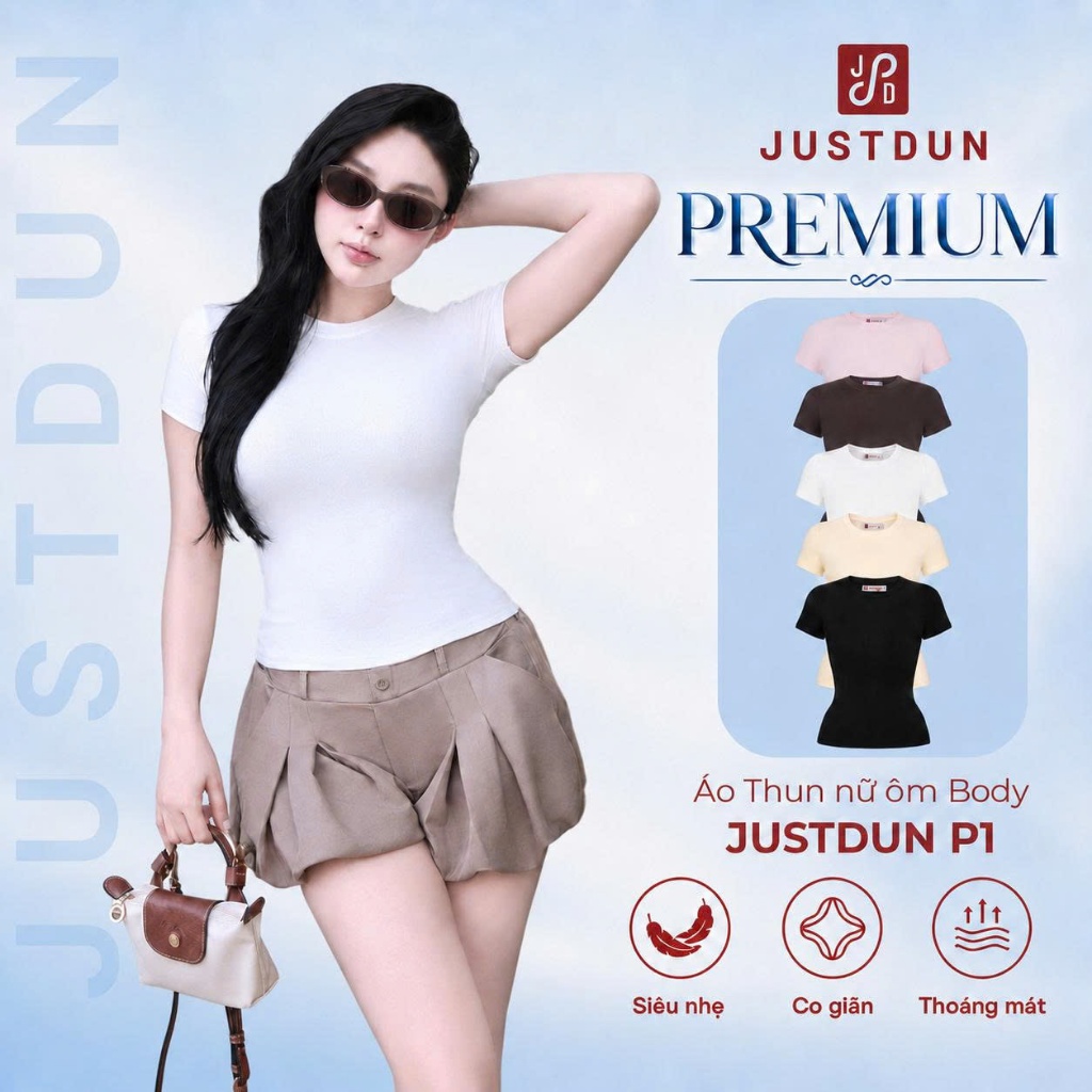[BẢN PREMIUM] Áo Thun Ôm Body Cổ Tròn Bản Nâng Cấp Chất Thun Cotton Dày Dặn, Thoáng Mát JUSTDUN P1