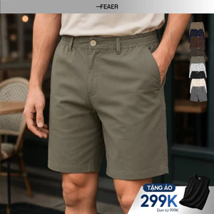 Quần short nam BASIC SLEEK form ngang gối, lưng thun khóa kéo, chất kaki cá sấu dày dặn, ít nhăn - FEAER