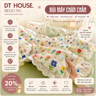 Bộ Chăn, Ga, Gối, Đũi Hoa Nhí Vintage 4 Món Chăn Chần Hè Mỏng Nhẹ, Thoáng Mát Dễ Thương Phong Cách Bedding Hàn Quốc