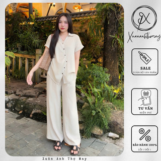 [ S14 ] Set áo sơ mi nẹp chéo + quần dài vải linen nhật  - Xuananhthomay