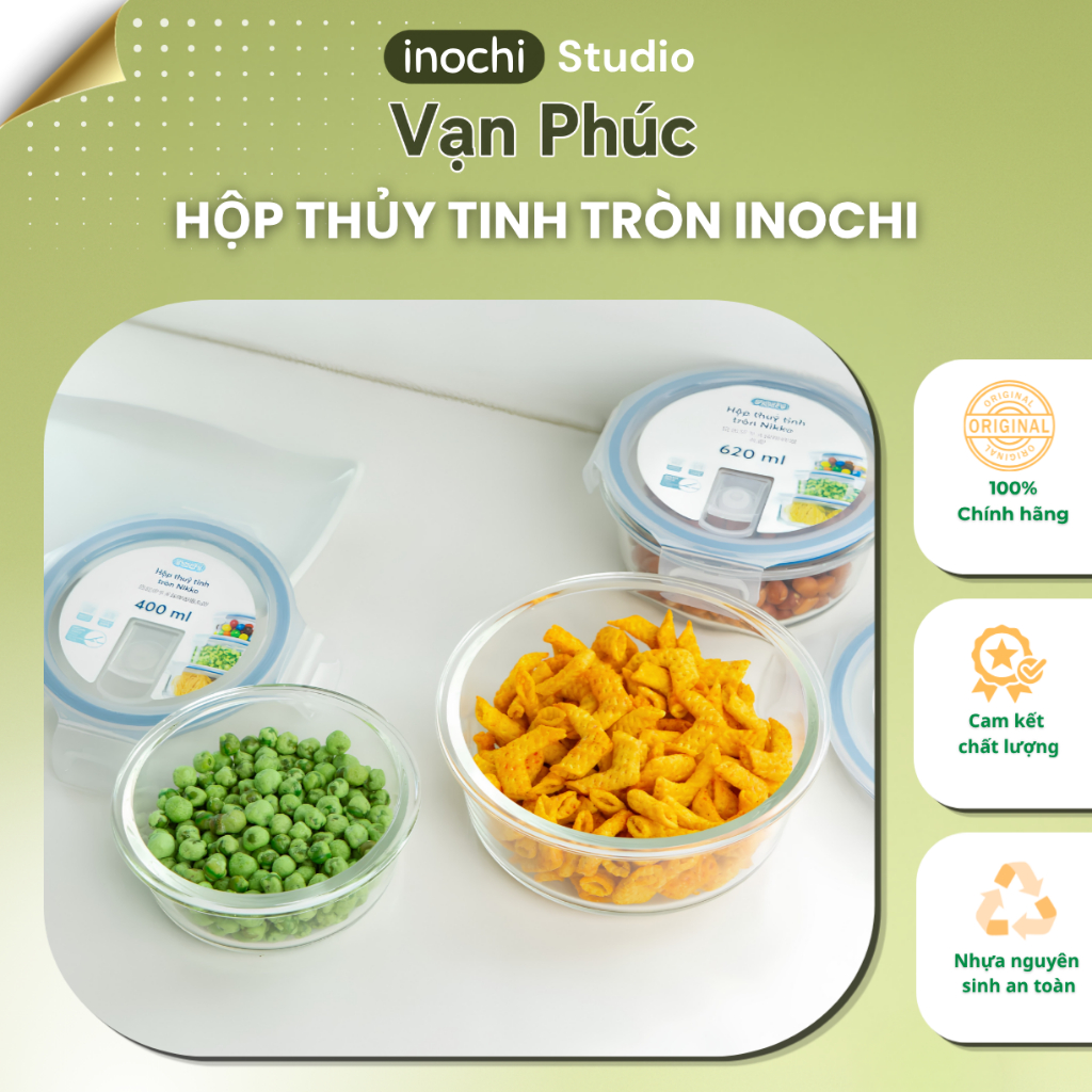 Hộp thủy tinh nhiều ngăn INOCHI chịu nhiệt cao, sử dụng lò vi sóng, bảo quản thực phẩm kín