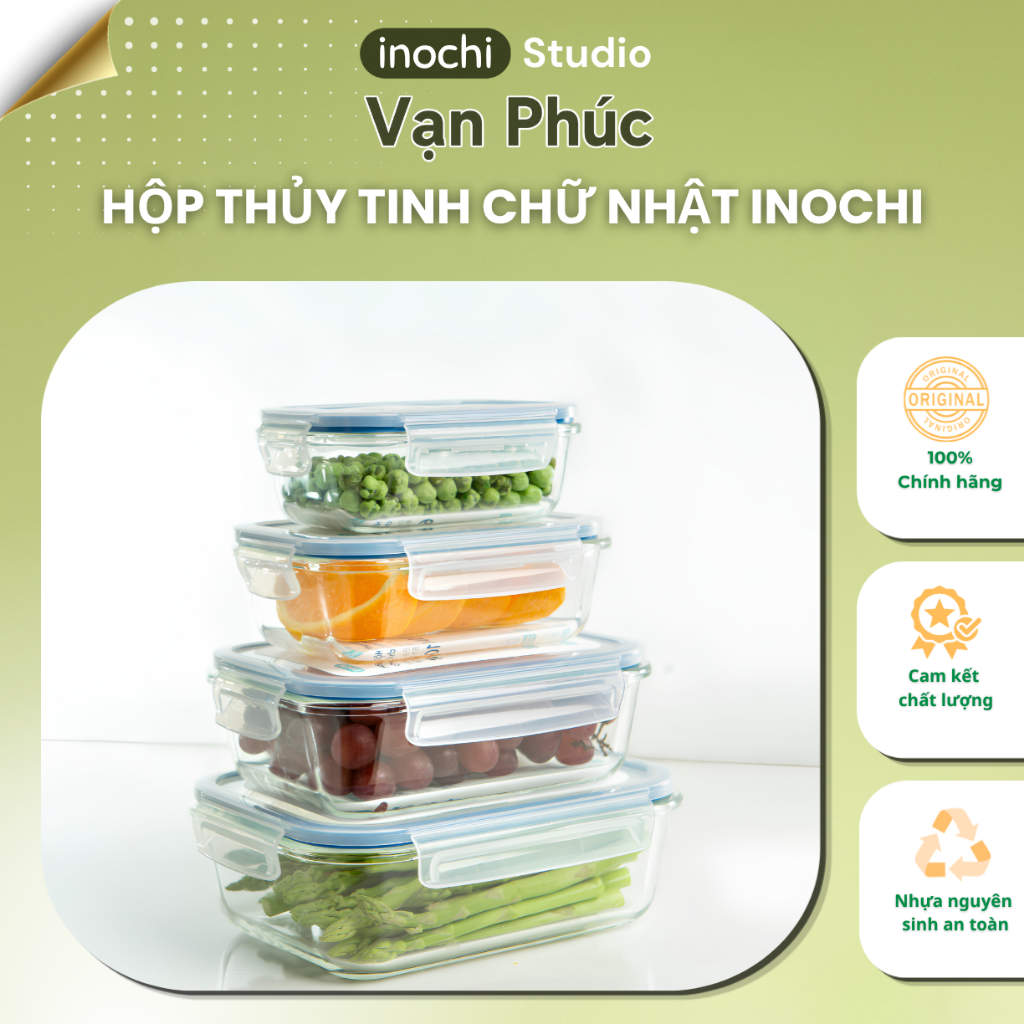 Hộp thủy tinh nhiều ngăn INOCHI chịu nhiệt cao, sử dụng lò vi sóng, bảo quản thực phẩm kín