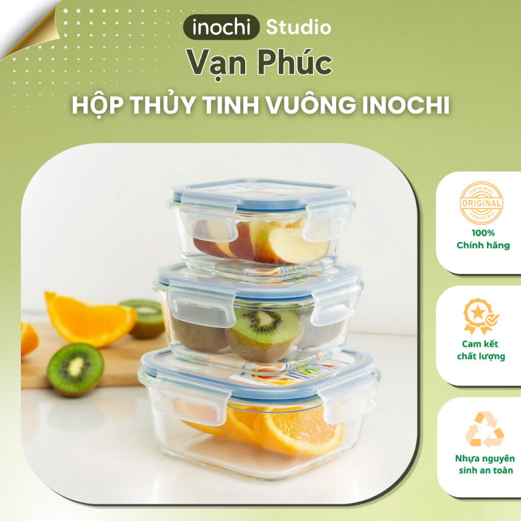 Hộp thủy tinh nhiều ngăn INOCHI chịu nhiệt cao, sử dụng lò vi sóng, bảo quản thực phẩm kín