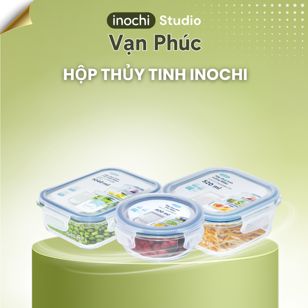 Hộp thủy tinh nhiều ngăn INOCHI chịu nhiệt cao, sử dụng lò vi sóng, bảo quản thực phẩm kín