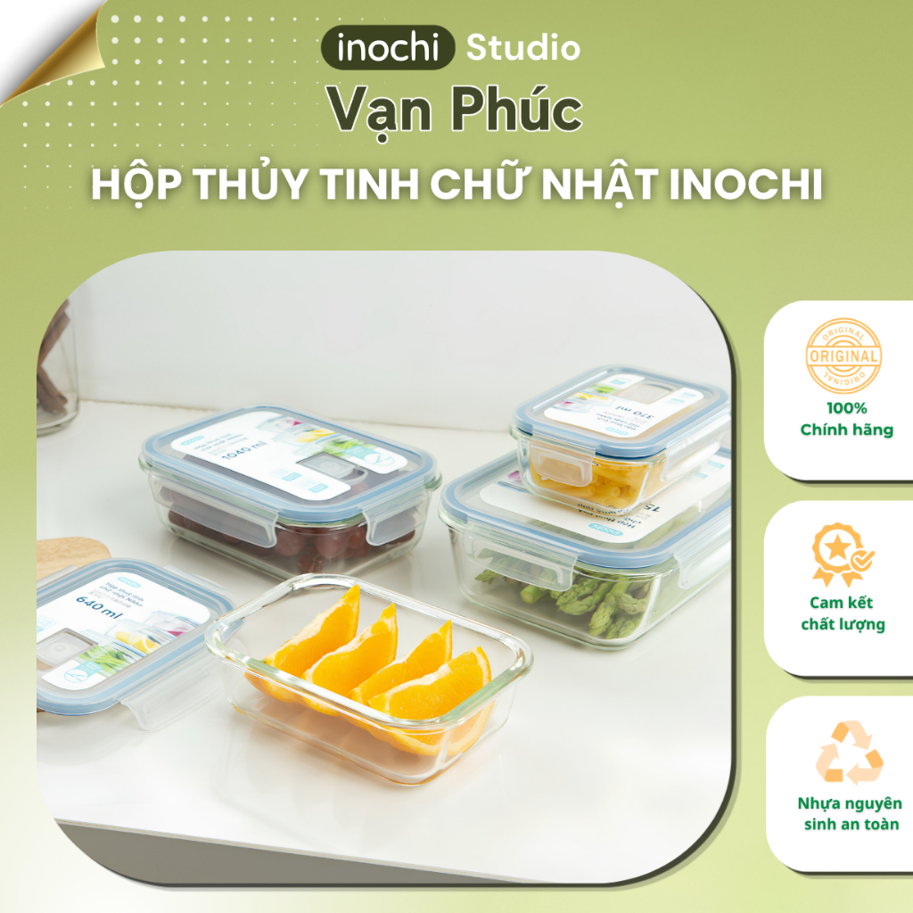 Hộp thủy tinh nhiều ngăn INOCHI chịu nhiệt cao, sử dụng lò vi sóng, bảo quản thực phẩm kín