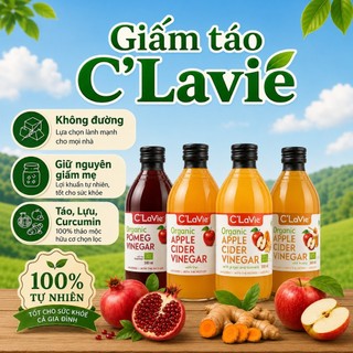 Giấm Hữu Cơ C’Lavie Nhập Khẩu Ý 500ml/1L Giấm Táo, Gừng Nghệ, Lựu