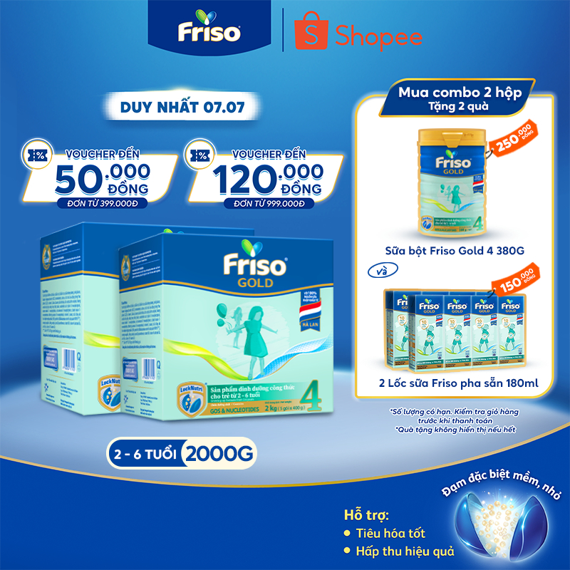 Bộ 2 Hộp Sữa Bột Friso Gold 4 Hộp Giấy 2kgx2
