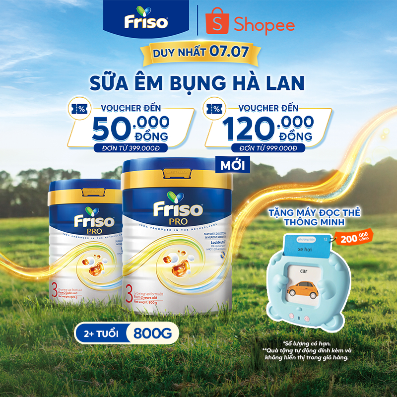 [Tặng Máy Đọc Thẻ Thông Minh] Combo 2 Lon Sữa Bột Friso Pro 3 800G cho trẻ trên 2 tuổi