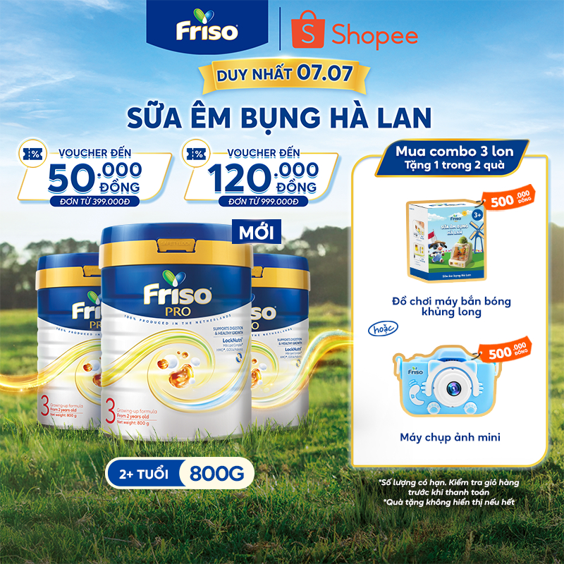 [Nhập Khẩu Hà Lan] Combo 3 Lon Sữa Bột Friso Pro 3 800G cho trẻ trên 2 tuổi