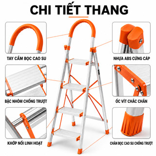 Thang Nhôm Gấp Gọn Chữ A 3-7 Bậc Nhập Khẩu Thang Gấp Inox 304 Xếp Gọn Gia Đình Tải trọng 500kg