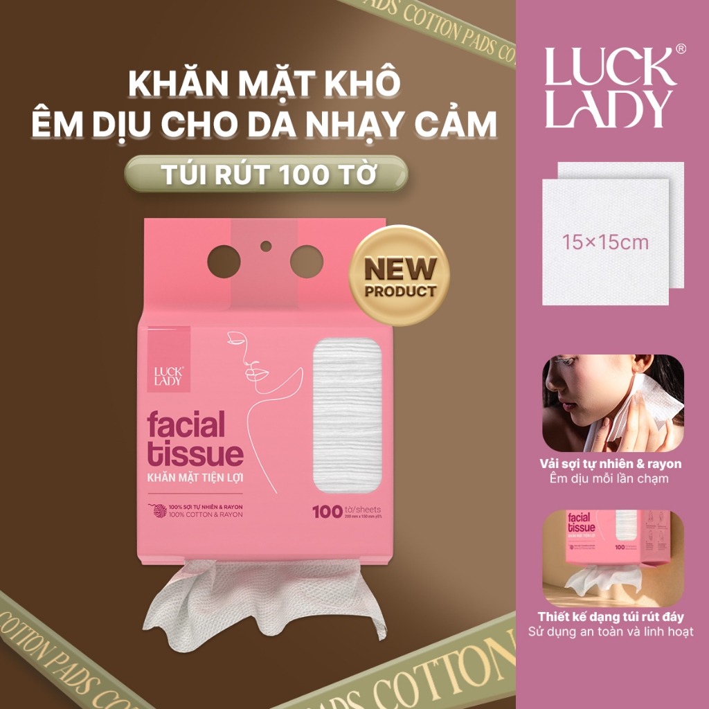 [MỚI-VC 25%]Túi khăn mặt khô dùng 1 lần Luck Lady cao cấp 100 tờ/túi,khăn dành riêng cho da mặt, phù hợp cho da nhạy cảm