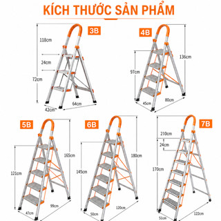 Thang Nhôm Gấp Gọn Chữ A 3-7 Bậc Nhập Khẩu Thang Gấp Inox 304 Xếp Gọn Gia Đình Tải trọng 500kg