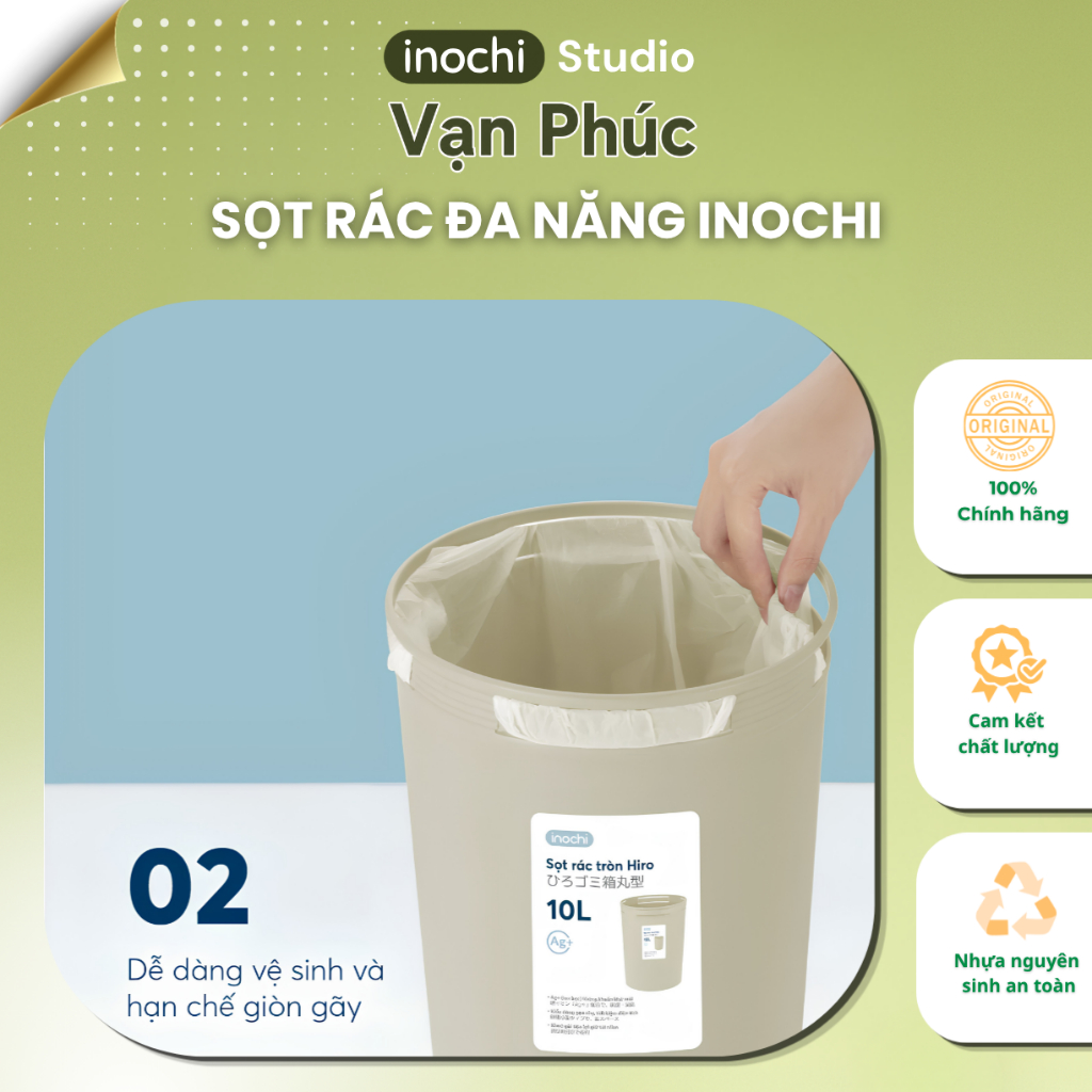 Sọt rác đa năng INOCHI thiết kế nhỏ gọn, nhựa nguyên sinh kháng khuẩn khử mùi GIAO MÀU NGẪU NHIÊN