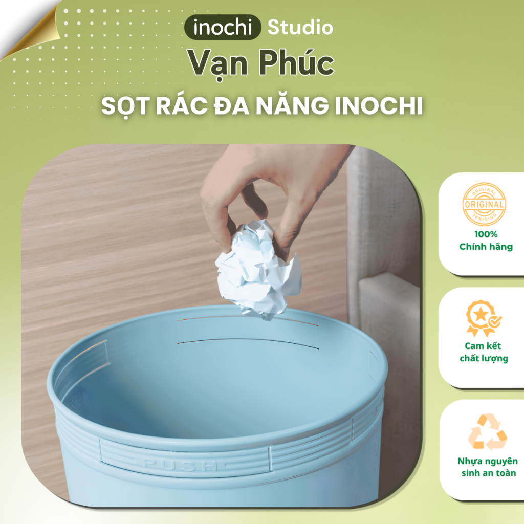 Sọt rác đa năng INOCHI thiết kế nhỏ gọn, nhựa nguyên sinh kháng khuẩn khử mùi GIAO MÀU NGẪU NHIÊN
