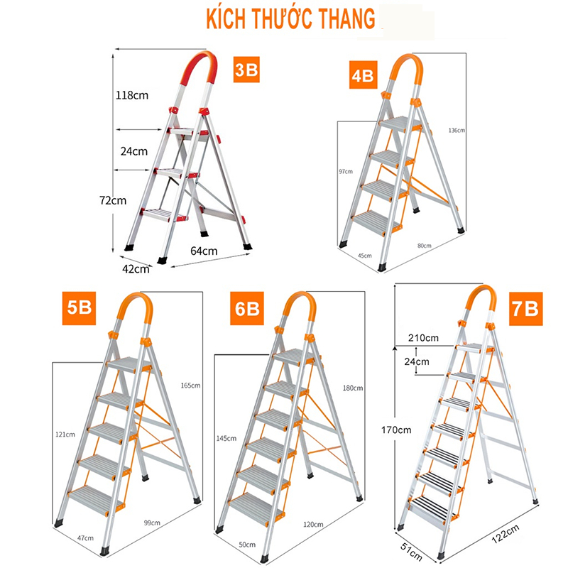 Thang Gấp Gọn 3 4 5 6 7 Bậc Khung Thang Chữ A Nhập Khẩu Thang Inox 304 Chữ A Phiên bản dày hơn